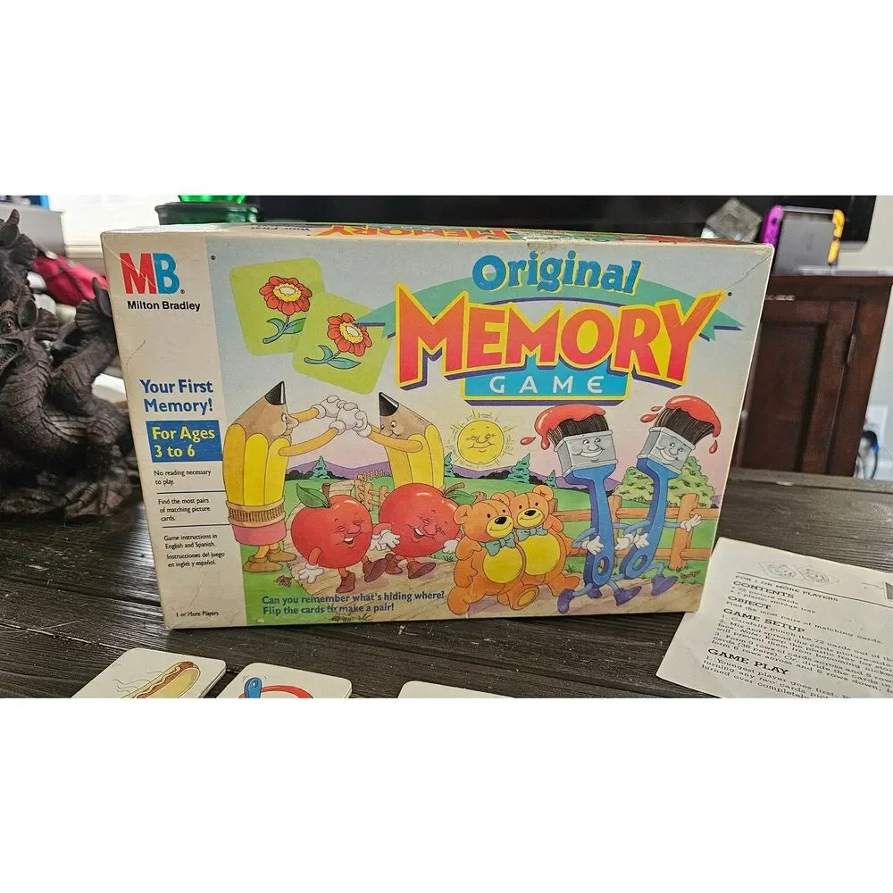 Vintage Original Memory Game Milton Bradley 1990 MB Incomplete Board Game